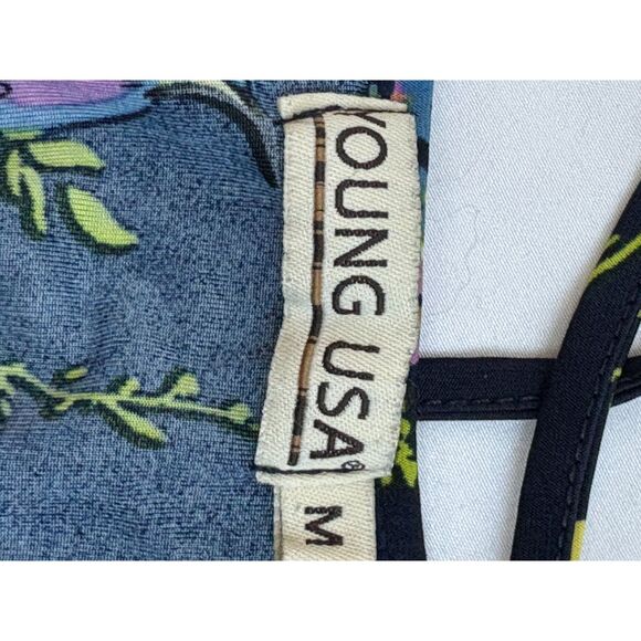 Young USA Navy Blue Floral Midi Open Back Dress Size M Shift Feminine Church - Picture 8 of 10